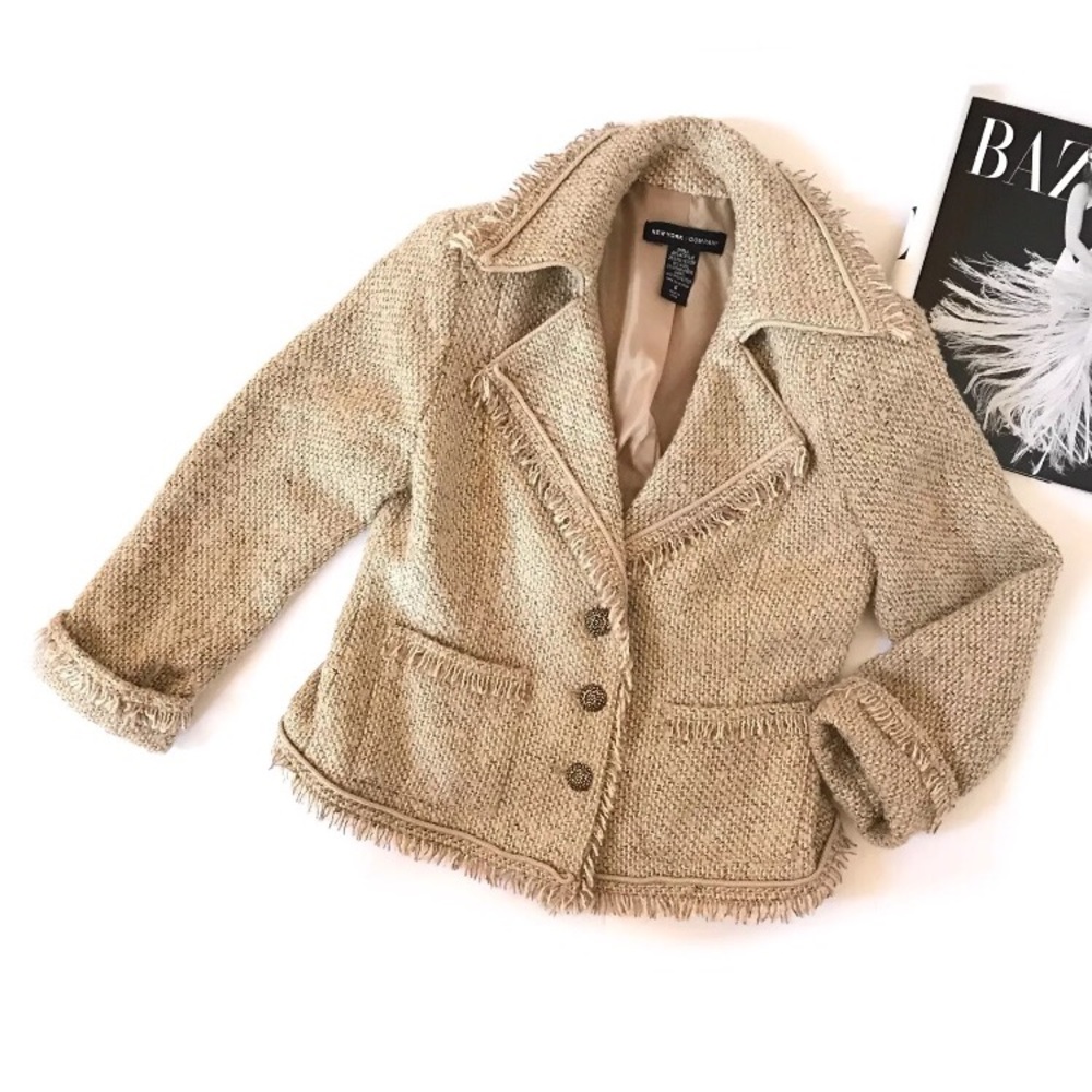 New York & Company Gold Tweed Jacket